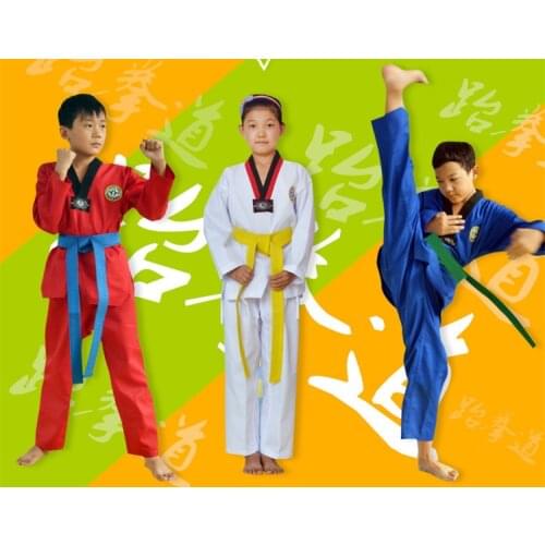 Professional Taekwondo Uniforms WTF Mooto Karate Judo Taekwondo Dobok Clothes Children Adult Unisex Long Sleeve TKD Clothing