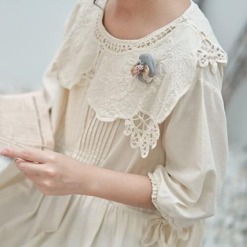 Japanese women vintage lace collar doll dress loose cotton sweet cute girl summer dress TB