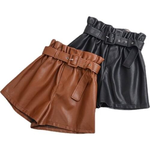 Pu Leather Shorts Women Winter Shorts Sexy For Women Feminino Elastic Waist Belt Leather Shorts Winter Ladies Sexy Shorts