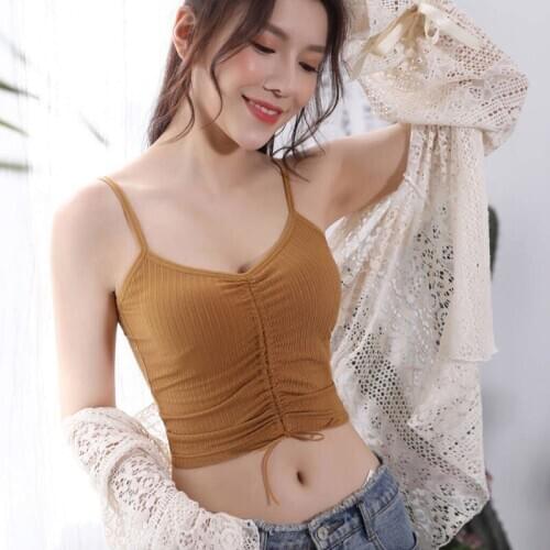 Women Tank Top Cross Back Camis Top Spaghetti Straps Sexy Lingerie Underwear Padded Cropped Tee Camisole Femme