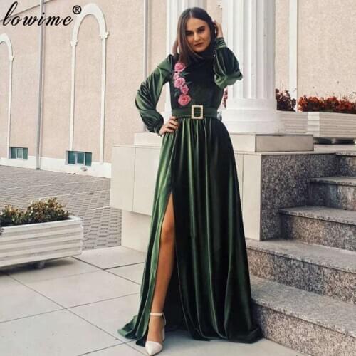 Robe De Soiree Muslim Formal Evening Dresses A-Line Long Sleeves Turkish Couture Woman Prom Dresses 2020 Celebrity Gowns Party