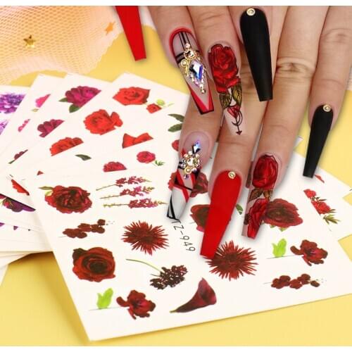 1Set Mixed Stickers for Nails Rose Flowers Butterfly Water Decals Nail Art Decoration Slider Polish Foil Paper Tips CHSTZ930-969