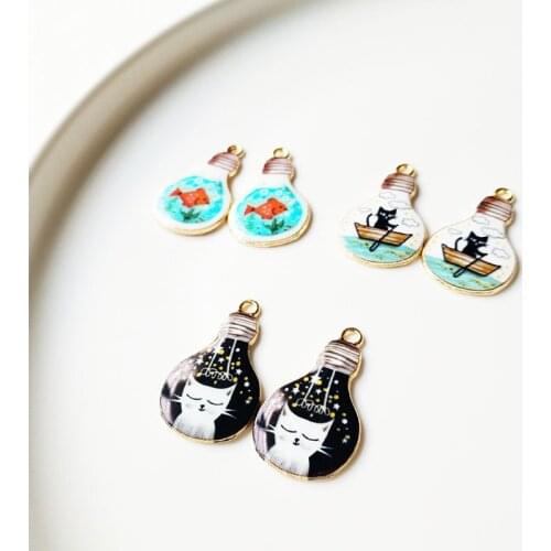 10pcs/pack Light Bulb Enamel Charms Jewelry Earring Bracelets DIY Pendant Jewelry Making Golden Base