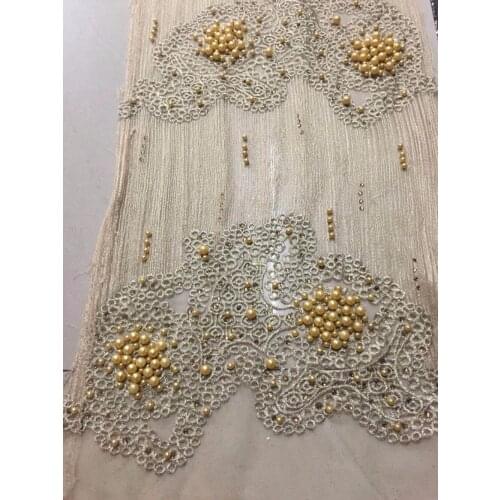 2018new 5yards/bag CH87# Apricot golden embroidered fabric lace fabric for bridal wedding dress/sawing Free shipping