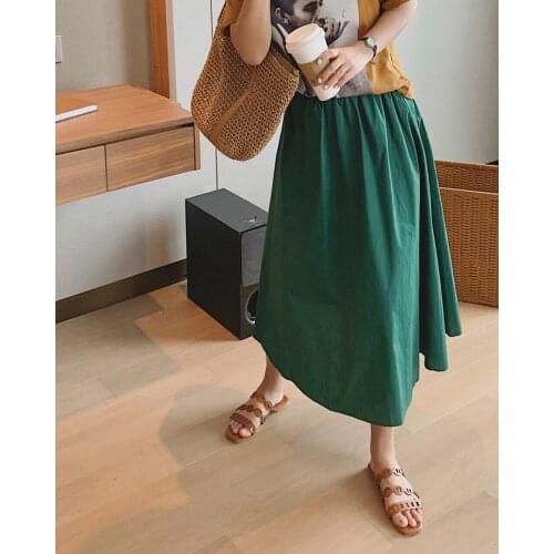2021 Womens High-Waisted Basic Green White Pleated Midi Long Skirt Y2k Za Woman Goth Vintage Clothes Korean Fashion Summer Boho