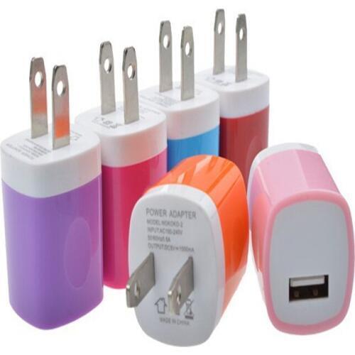 500pcs/lot Colorful 1A US Plug Home Trave Wall charger USB Charger Adapter for iPhone 6 7 8 X for Samsung