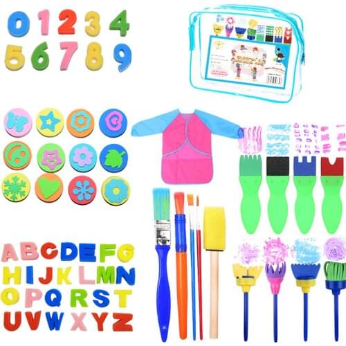 61PCS Kids Sponge Brush Graffiti Painting Drawing Tools + 1PCS Apron for Kids Toddlers Boys Girls Birthday Christmas Easter Gift