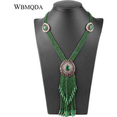 African Handmade Crystal Beads Tassel Necklaces Pendants For Women Vintage Long Layered Statement Necklace Jewelry Free Shipping
