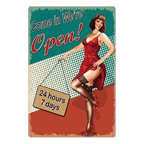 AYLAODI 1pcs Pin Up Girl Tin Sign Plaque Metal Vintage Sexy Metal Sign Wall Decor for Bar Pub Club Man Cave Retro Signs Metal