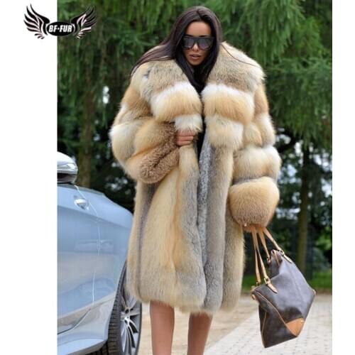 BFFUR Fashion Real Fox Fur Coat Women Winter Luxury Overcoats High Qulaity Natural Gold Island Fox Fur Jackets Whole Skin Coats