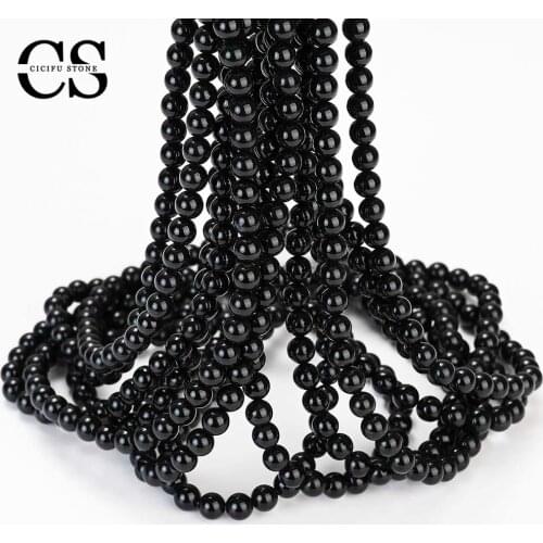 Natural Stone Beads Black Smooth Agates Beads Round Loose Bead for Jewelry Making DIY Bracelet Charms Accessories 4/6/8/10/12 MM