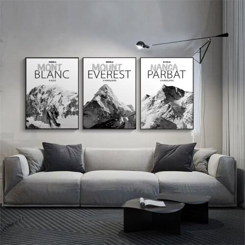 Black and White Landscape Poster Canvas Painting Mont Blanc Nanga Parbat Mount Everest Print Wall Art Pictures Modern Home Decor