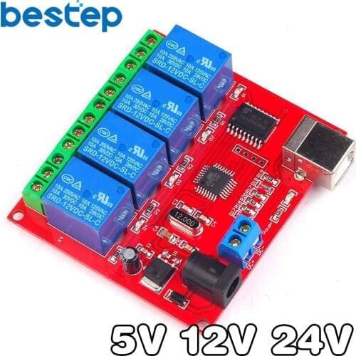 4 Channel 5V 12V 24V Relay Module Computer USB Control Switch Free Driver PC Intelligent Controller For Smart Home