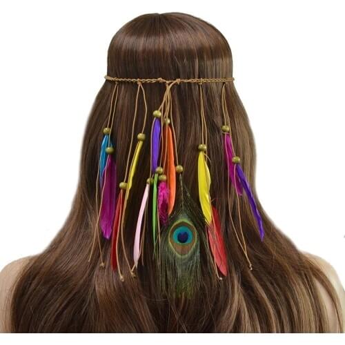 Ethnic African Colorful Peacock Feather Hair Band Bohemian Gypsy Festival Headbands Women Fashion Indian Tribal Hair Accessories