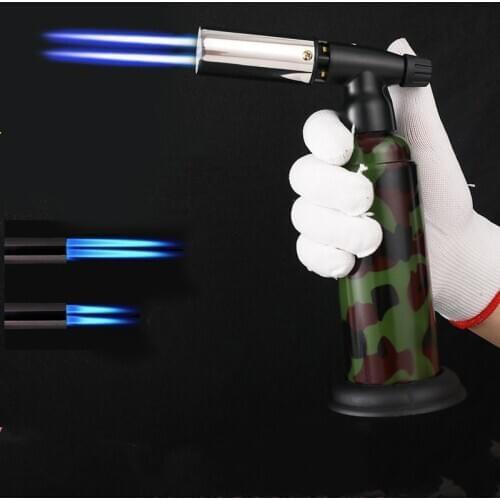 New Double Fire Torch Lighter Jet Butane Gas Spray Gun Lighter Kitchen Metal Windproof Lighter Outdoor BBQ Tool Gadgets For Men