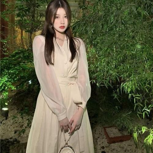 French Courtly Style Sweet Girl Gentle Retro Fairy Lace Netting Splicing Chiffon Blouse Skirt Suit Elegant Chic Woman Skirt Suit