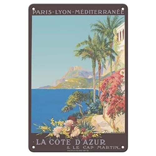 French Rivera (Côte d'Azur), France - Paris-Lyon-Mediterranean (PLM) - Railroad by Julien Lacaze c.1921 Metal Tin Sign