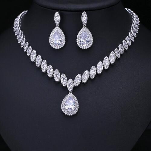 Hot Clear Cubic Zircon Wedding Jewelry Sets ,Bridal Earrings Necklace Set,Promotion,Nickel Free, Factory price
