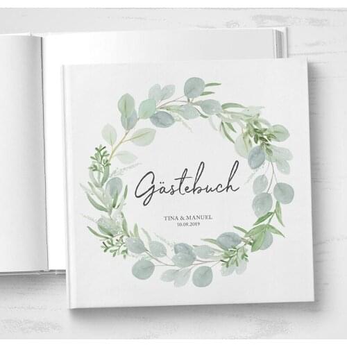 Personalized Greenery Wedding Guest Book Alternative Guestbook Floral Wreath Custom Any Texts Photo Album Calligraphy Signature