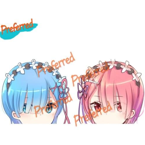 Personality Decals Exterior Accessories Anime Twins with Blue Rem Ram Vinyl Car Stickers Personality Surfboard RV Decal