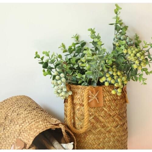 Green Artificial Berry Plant DIY Bridal Bouquet Home Office Plant Decor Wedding Party Centerpiece Fake Berry Grass Flower Grass
