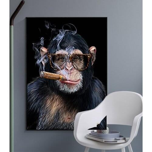 HUILI Painting Animal Monkey Gorilla Smoking Poster Wall Art Prints Canvas Pictures for Living Room Modern Home Decor No frame