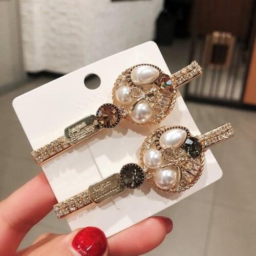 Korean Exquisite Bow Elasticr Hair Clip Rhinestone Pearl Hairpins Retro Barrette Women Hair Jewelry Headpiece Hair Accessories