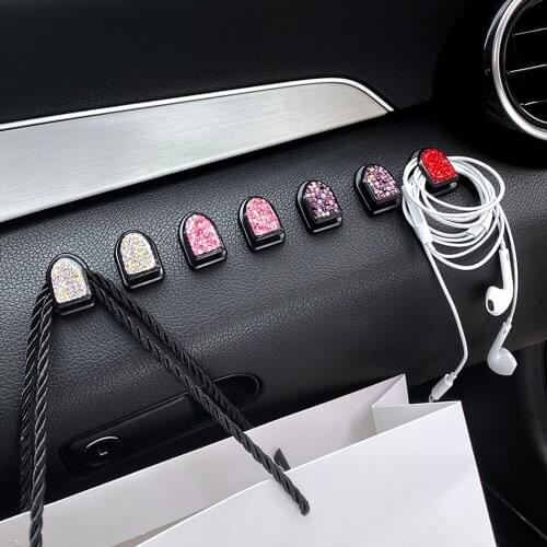 4Pcs/Set Creative Car Hidden Hook Mini Bling Crystal Rhinestone Car Mounted Hooks For Groceries Bag Wall Decorations Door Hang