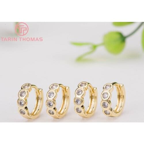 4PCS 24K Gold Color Brass with Zircon Round Earrings Hoop Earring Clip High Quality DIY Jewelry Making Findings