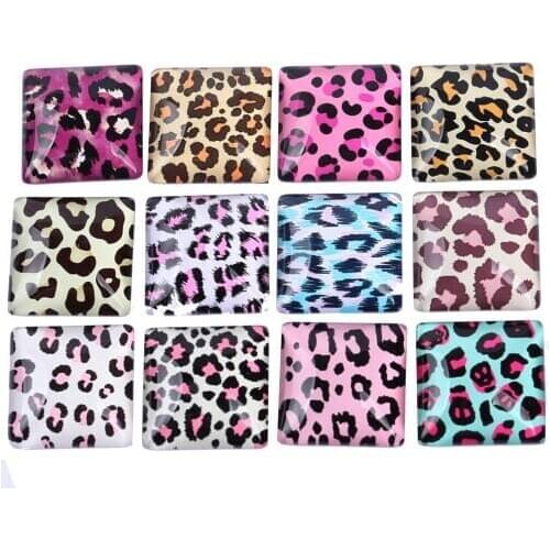 Onwear cabochon square 10mm 12mm mixed leopard skin photo pattern diy jewelry findings for earrings hair clip making