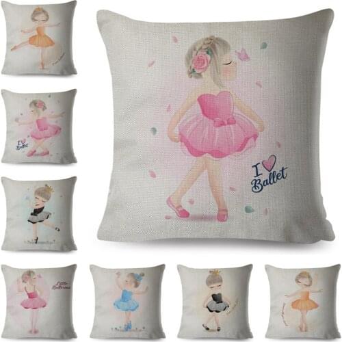 Cute Ballet Girl Print Pillowcase Decor Lovely Cartoon Chidlren Pillow Case Polyester Cushion Cover for Sofa Home Kids Room