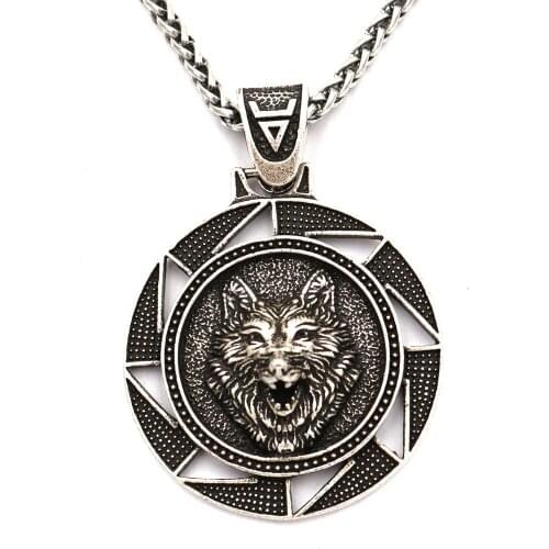 Fashion Wolf Slavic Women Necklace Jewelry Amulet Wolf Totem Kolovrat Charm Vintage Amulets Men Valknut Pendant Punk Jewelry