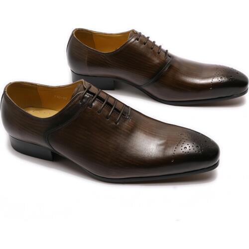 2020 Autumn Men Shoes Elegant Mens Pointed Toe Oxford Lace Up Genuine Leather Dress Shoes Wedding Party Formal Shoes