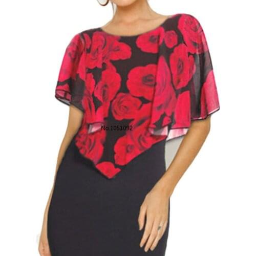 2021 New Plus Size Women O-Neck Floral Printed Chiffon Shawl Slim Sexy Office Lady Dresses H3545