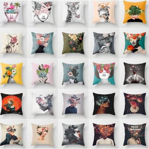 NEW Lady Head Flowers Cushion Cover Morden Fashion Portrait Sofa Floral Throw Pillows Case Decorative Couch Chairs Pillows Cover