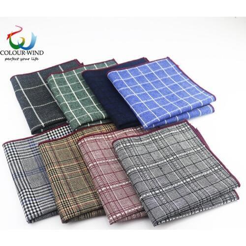New Style 100% Cotton Pocket Square Plaid 24*24CM Soft Handkerchief Fashion Mens Accessories Suit Hanky Customized Hombre Gift