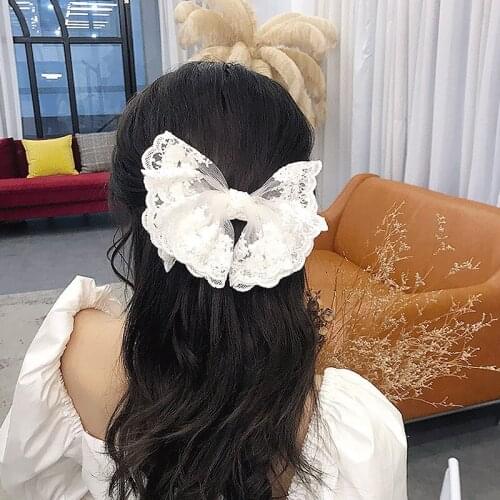 Pure Color Lace Bow Hairpin Korea Ins Fashion Plate Hair Top Clip Headdress Ladies Simple Duckbill Clip Hairpin Hair Accessories