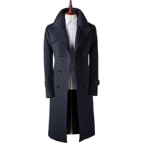 2020 autumn woolen coat mens winter black new slim-fit super long korean British business casual handsome all-match clothes