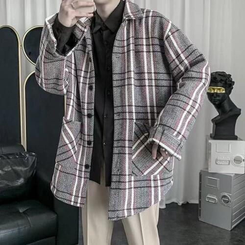 Autumn fashion brand Wool Plaid coat mens leisure trend versatile handsome retro loose jacket