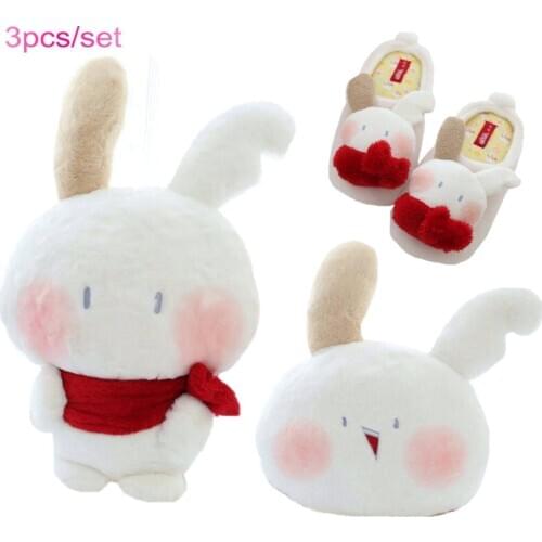 Poruby Plushie Doll Stuffed Korea Anime Fugure Broken Ears Bunny Throw Pillow Bow Tie Bunny Throw PIllow Sofa Decor Cushion
