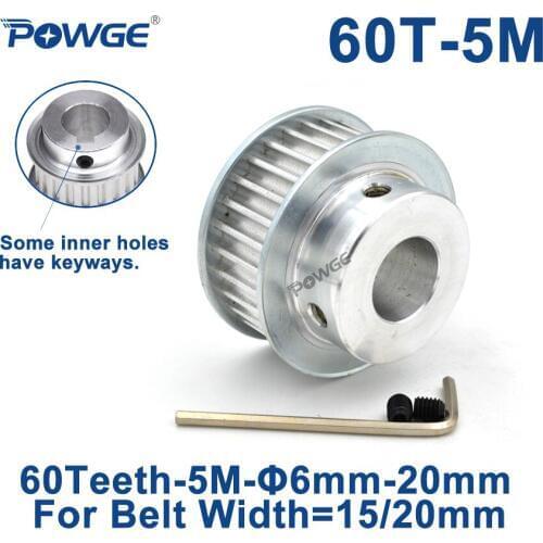 POWGE 60 Teeth 5M Synchronous Pulley keyway Bore 12/14/15/16/17/19/20/22/25mm for Width 15/20mm HTD5M Timing Belt 60T 60Teeth