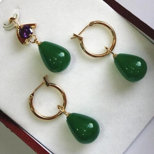 Simple and decent 12*16mm green jades pendant, earrings sets best gift for lady