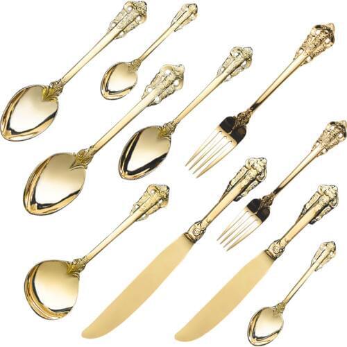 Luxury Golden Silverware Western Cutlery Set Tableware 1lot/12pcs