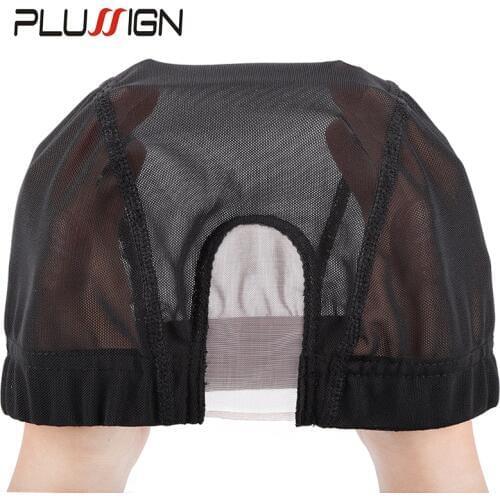 Plussign U Part Shape Wig Cap Weaving Net Mesh Diy Black Stretchy Mesh Dome Weaving Caps For Making Wigs Hair Breathable Ipcs