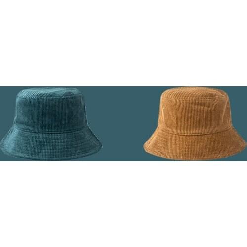 Unisex Winter Warm Corduroy Velvet Bucket Hat Ribbed Solid Color Fisherman Cap XX9D
