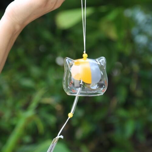Glass Cat Pattern Wind Chime Bell Japenese Home Garden Hanging Decor DIY Gift New