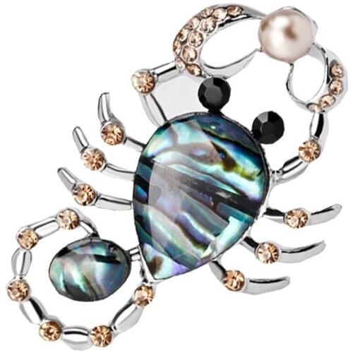 Unisex Rhinestone Imitation Pearls Artificial opal Inlaid Silver color Scorpion Scorpio Brooch Lapel Pins Party Suit Jewelry