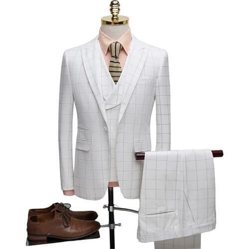 Wedding Suit for Men 2020 Slim Fit Gentlemen Costume Homme Mariage Striped Plaid Designer Mens Formal Business Suits White