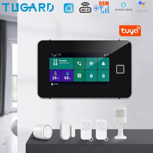 Tuya WiFi Gsm Security Alarm System Fingerprint Arming Temperature And Humidity Display 433MHz Wireless Smart Home Burglar Alarm