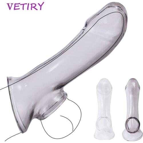 Reusable Penis Sleeve Dick Extender Male Enlargement Sex Toys for Men Enhancer Male Dildos Condom Delay Ejaculation Penis Ring